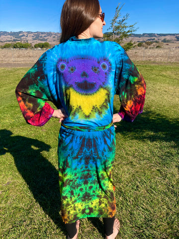 Adult Rainbow/Purple Bear Tie-Dyed Rayon Robe, O/S