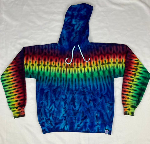 Adult Royal Blue Rainbow Tie-Dyed Pullover Hoodie, M