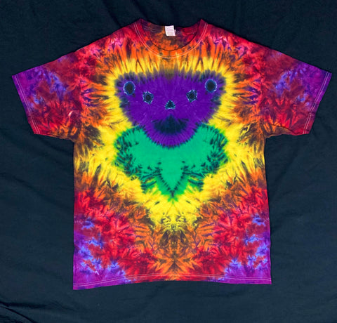 Adult Purple/Green Bear Tie-Dyed Tee, XL