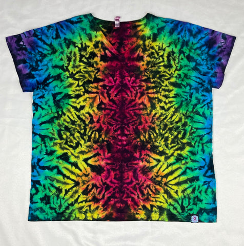 Ladies Rainbow Black Tie-dyed V-Neck Tee, 2XL