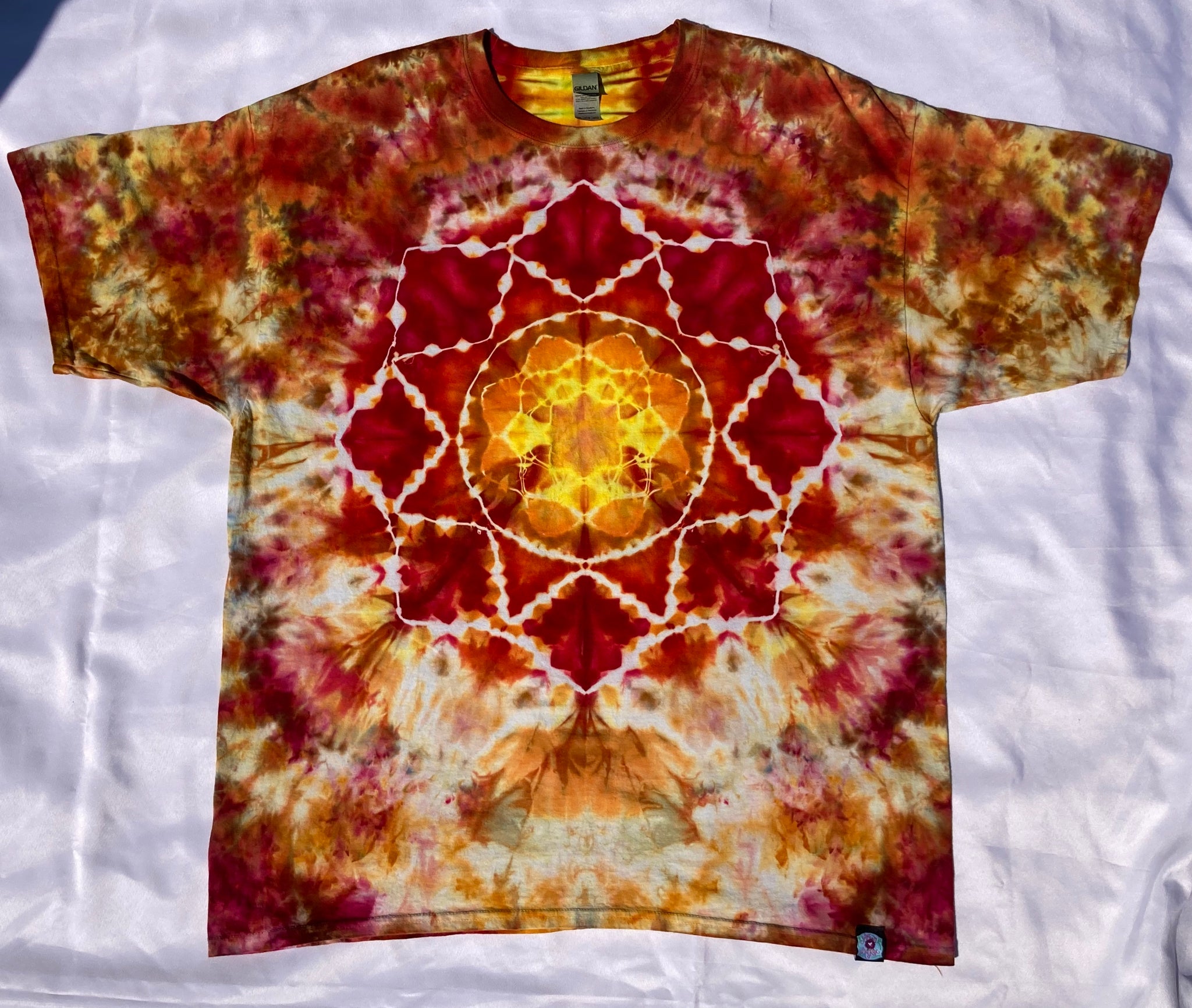 Adult Orange Sunshine Mandala Ice-Dyed Tee, 3XL