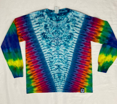 Kids Blue/Rainbow Tie-Dyed Long Sleeve Tee, Youth M