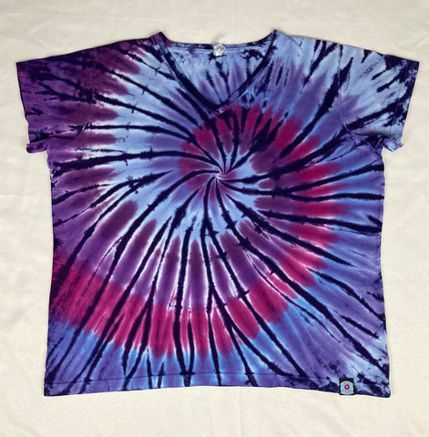 Ladies Purple Spiral Tie-dyed V-Neck Tee, XL