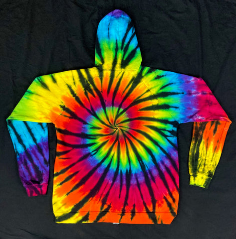 Adult Rainbow/Black Spiral Tie-Dyed Zip-Up Hoodie, XL (ORGANIC)