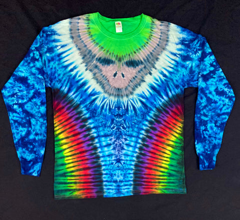 Adult Blue/Rainbow Stealie Tie-Dyed Long Sleeve Tee, L