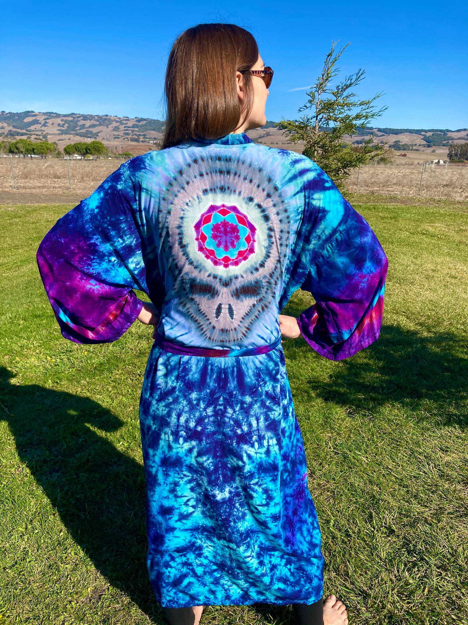 Adult Blue/Purp Stealie Mandala Tie-Dyed Rayon Robe, O/S