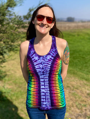 Women's Purple/Rainbow Zipper Tie-dyed Tank, L