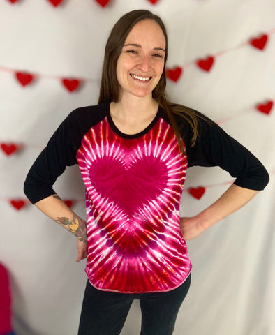 Women's Valentine’s Heart Tie-dyed Baseball Tee, S