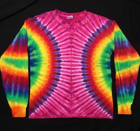 Kids Pink Rainbow Tie-Dyed Long Sleeve Tee, Youth XL