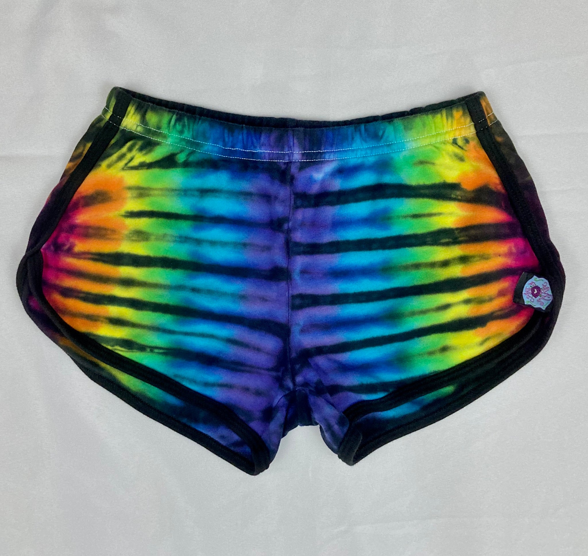 Women’s Black/Rainbow Tie-dyed Running Shorts, S