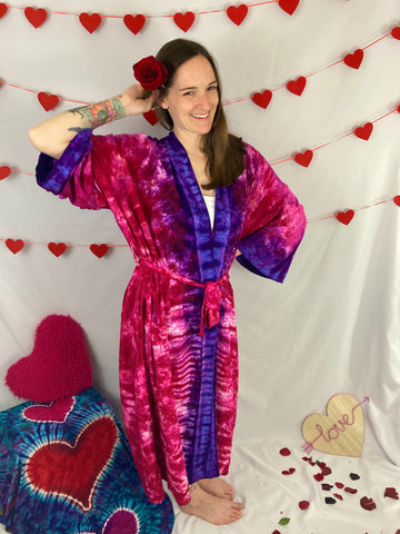 Adult Valentine’s Heart Tie-Dyed Rayon Robe, O/S