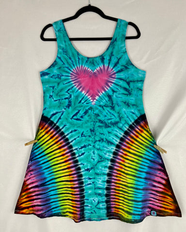 Women’s Heart Aqua Rainbow Tie-Dyed A-line Dress, XL