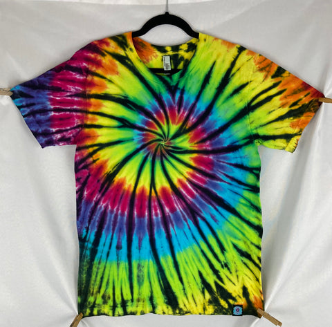 Adult Neon Rainbow Spiral Tie-Dyed Tee, M