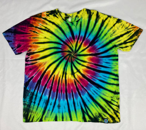 Adult Neon Rainbow Spiral Tie-Dyed Tee, XL