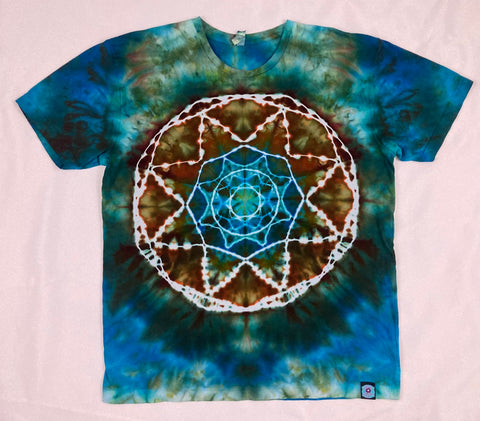 Adult Sea Green Mandala #2 Ice-Dyed Tee, L