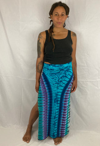 Women's Seafoam Blues Tie-Dyed Maxi Skirt w/ Slit, M/L