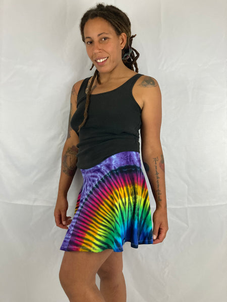 Women's Purple/Rainbow Tie-Dyed Flare Skirt, M/L