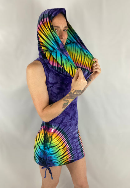 Women's Purple/Rainbow Tie-Dyed Huntress Dress, S