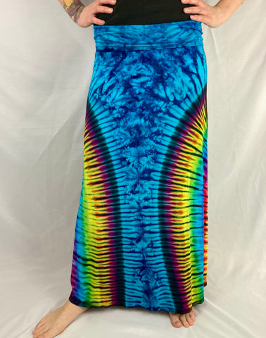 Women's Blue Rainbow Long Rayon Maxi Skirt, XL