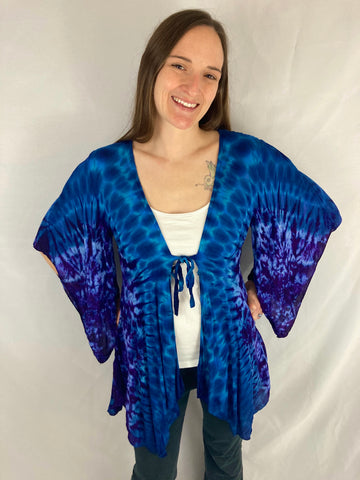 Women's Purple/Blue Tie-Dyed Kimono Sleeve Jacket, S-2x