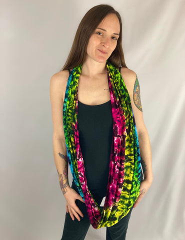 Rainbow Black Crush Tie-dyed Rayon Infinity Scarf