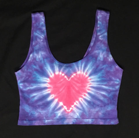 Women's Pink/Purple Heart Tie-Dyed Crop Top, M