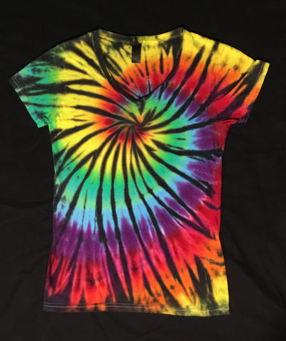 Women's Rainbow Spiral Tie-dyed V-Neck Tee, S