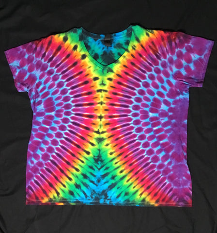 Women's Rainbow/Purple Hourglass Tie-dyed V-Neck Tee, 2X