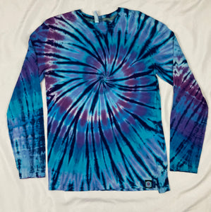 Adult Blue/Purple Spiral Tie-Dyed Longsleeve Tee, M