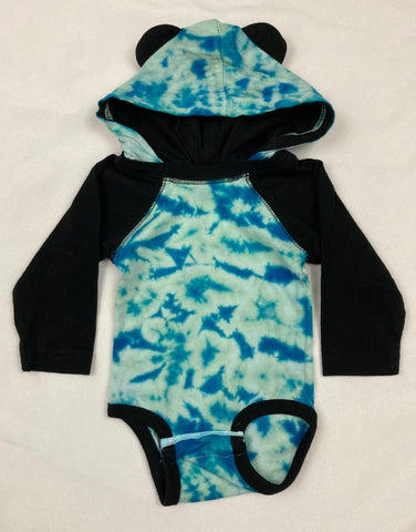 Baby Seafoam Tie-Dyed Longsleeve Bodysuit w/ Ears, NB