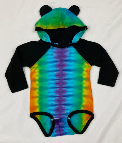 Baby Rainbow Tie-Dyed Longsleeve Bodysuit w/ Ears, 12M