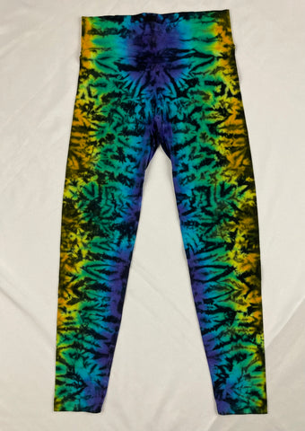 Ladies Rainbow/Black Crush Tie-Dyed Leggings, XL