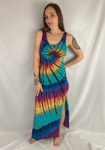 Women’s Earthy Rainbow Tie-Dyed Bodycon Maxi Dress, S/M