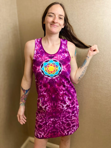 Women's Pink Mandala Tie-Dyed Dress, M