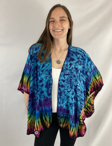 Women's Blue/Rainbow Rayon Tie-Dyed Shawl, O/S