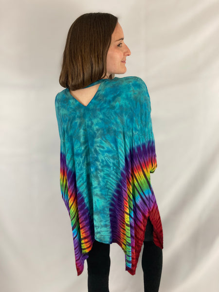 Women's Teal/Rainbow Rayon Asymmetric Jacket, O/S