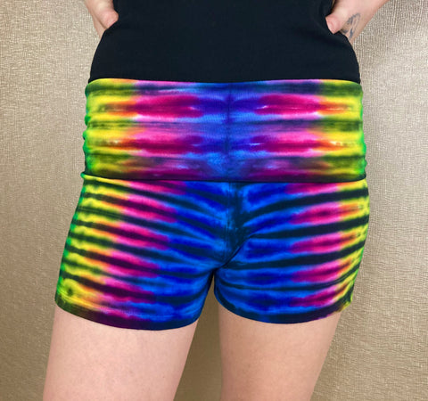 Women’s Rainbow/Black Tie-dyed Hot Shorts, S