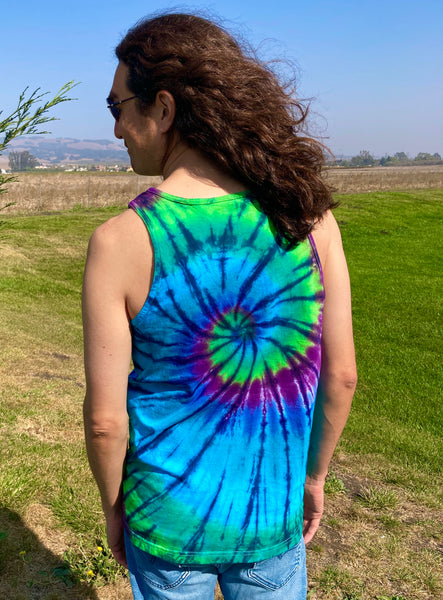 Adult Blue/Green/Purp Spiral Tie-dyed Tank, S & L