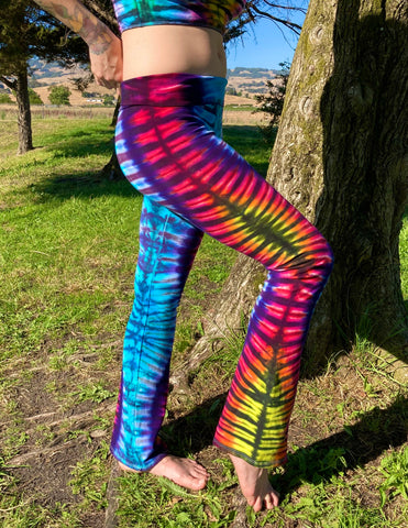 Women's Blue/Rainbow Swirl Tie-Dyed Yoga Pants, XS