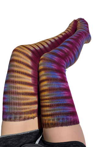 Adult Earthtone Tie-dyed Thigh High Socks, 9-11