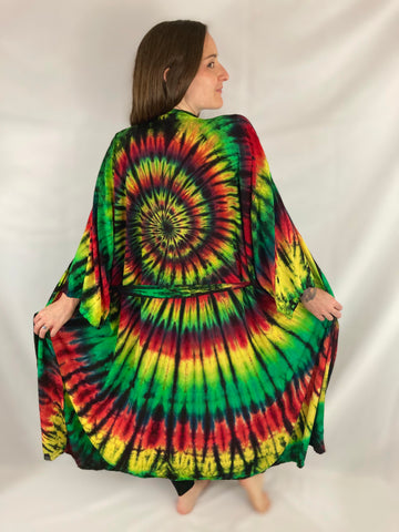 Adult Rasta Spiral Tie-Dyed Rayon Robe, O/S