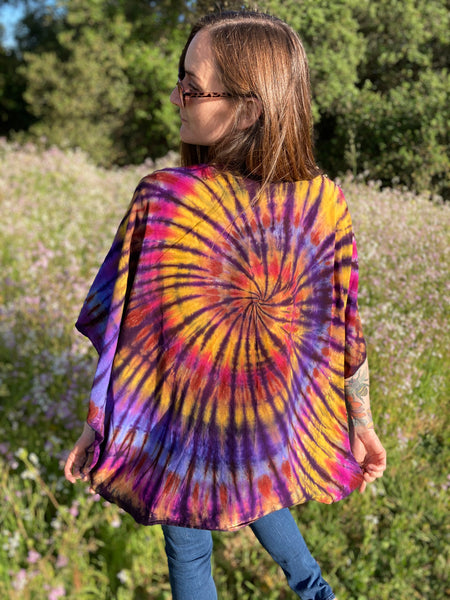 Women's Purple/Gold Spiral Rayon Tie-dyed Shawl, O/S