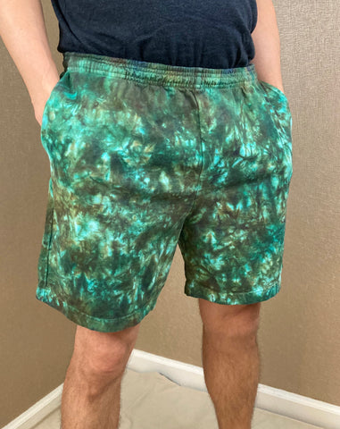 Men’s/Unisex Earth Green Tie-Dyed Shorts, L