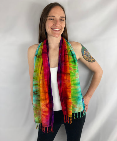 Rainbow Ice-dyed Rayon Fringe Scarf